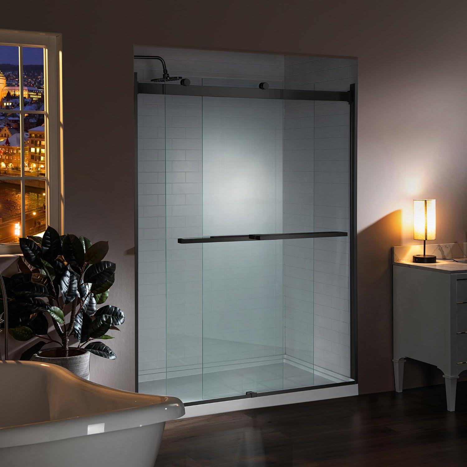 WOODBRIDGE Frameless Sliding Shower Door, 56" - 60" Width, 76" Height, 5/16"(8mm) Clear Tempered Glass, Matte Black Finish,ASD6076-MB
