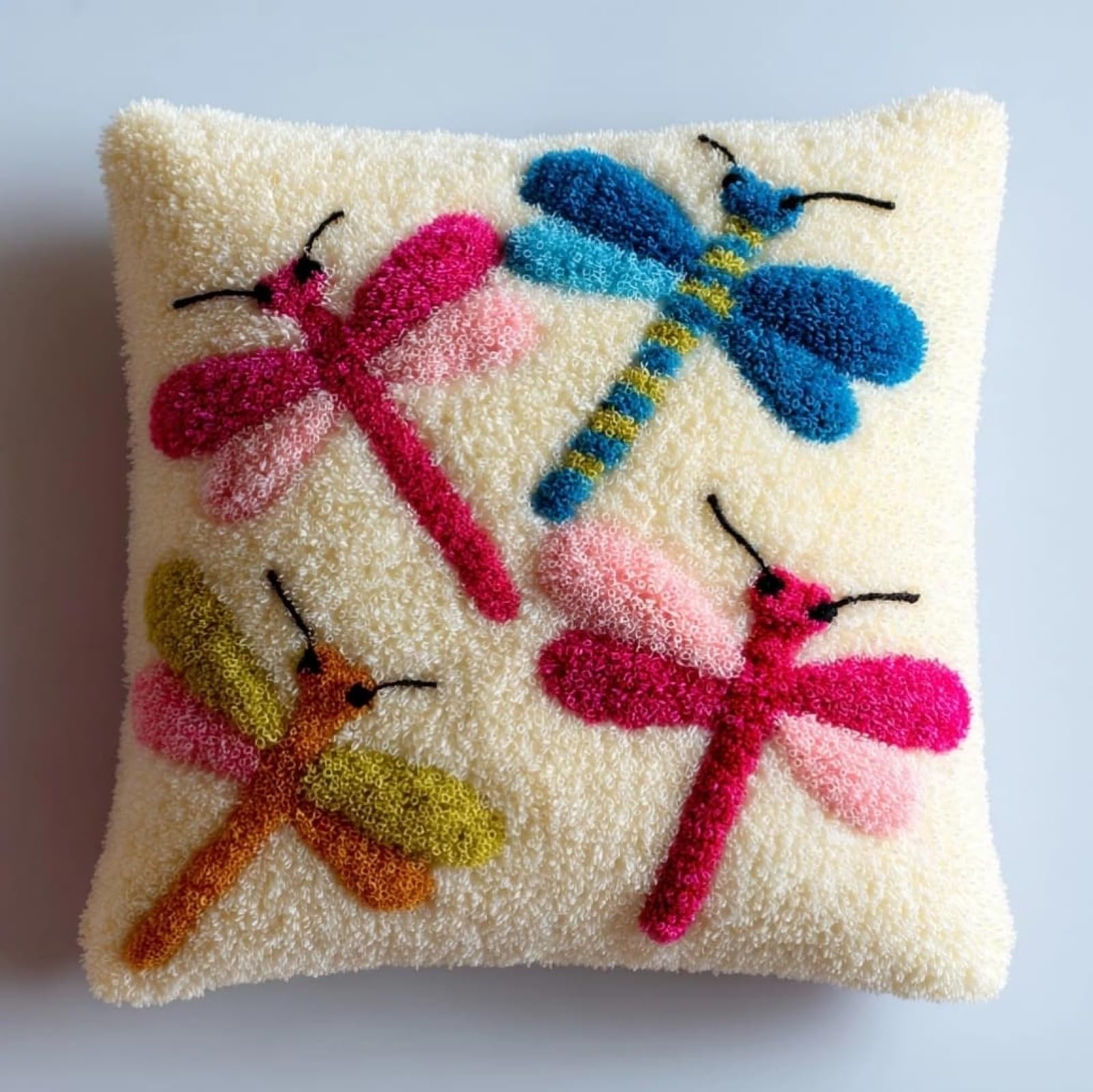 Wallustrioaw Cartoon Dragonfly Diy Latch Hook Pillow Kit,