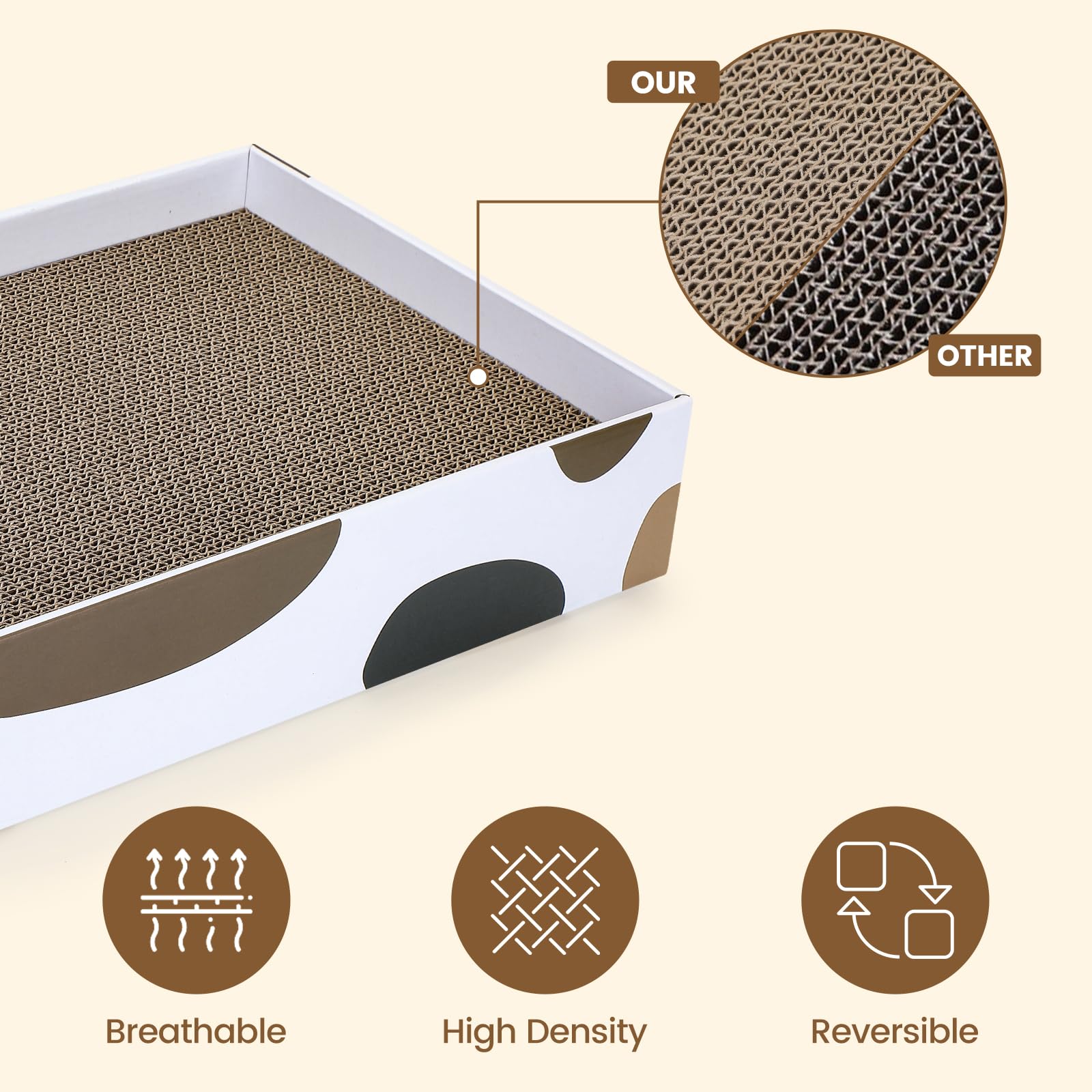 PETTOM Griffoir pour Chat 3 Pièces, Solide Grattoir Carton de Haute Densité, Réversible Planche à Gratter pour Chat avec Boîte