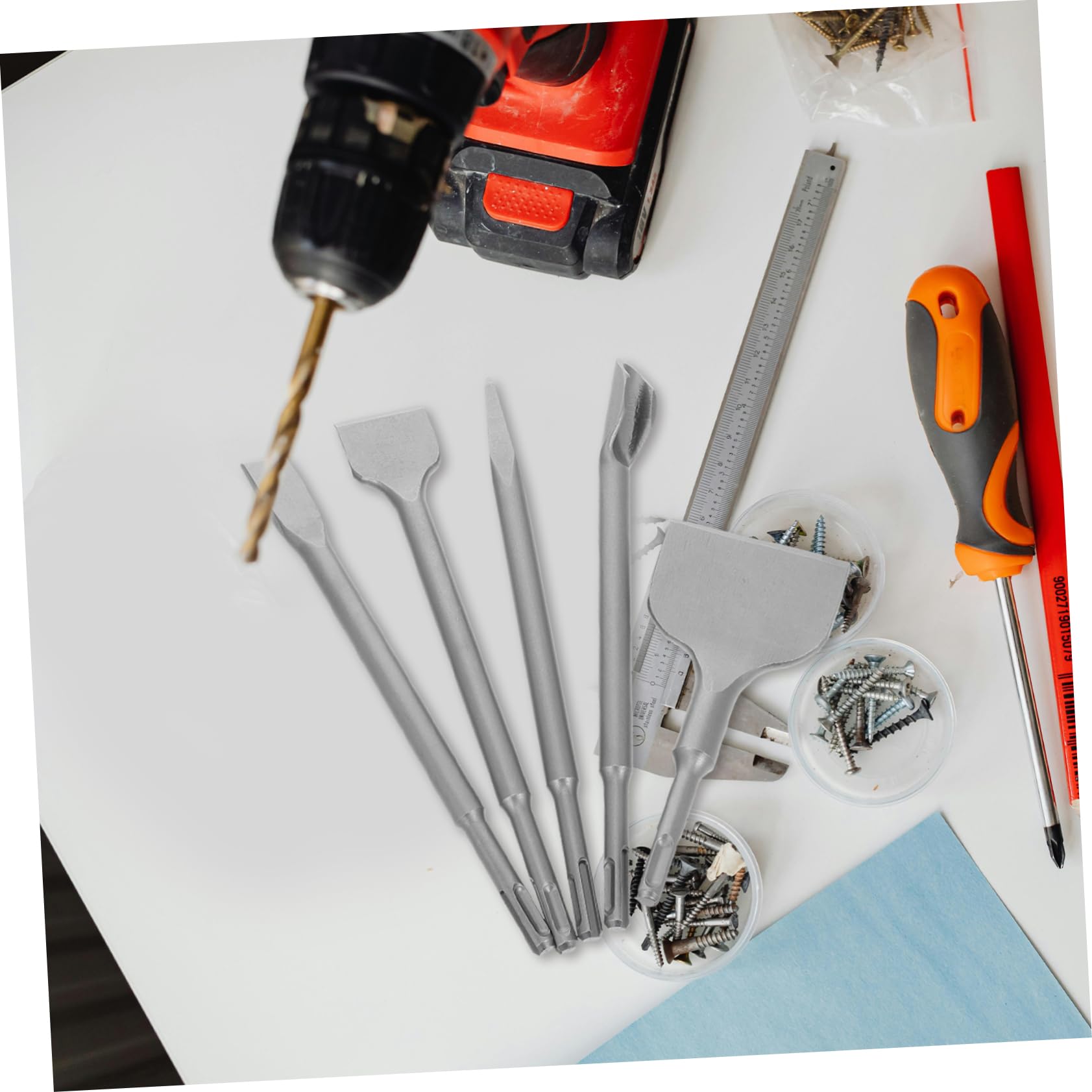 Luxshiny 5piezas Brocas Para Concreto y Masonería Incluye Cincel De Azulejos Cincel Para Reformas y Proyectos De Construcción Hormigón Ladrillo y Cemento