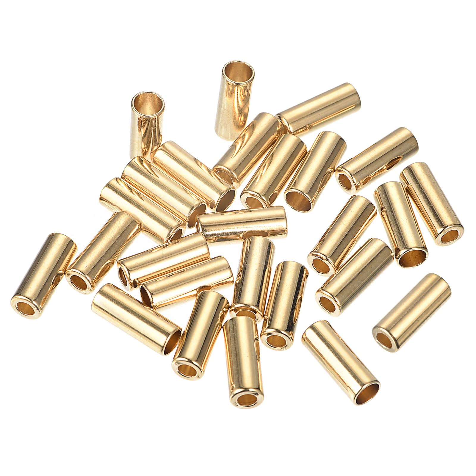 sourcing map 26pcs Metal Cord End Lock, Metal Drawstring Rope Stopper Column Rope Fastener Cord Ends Caps for DIY Lanyard Clothes Backpack Bag, Gold