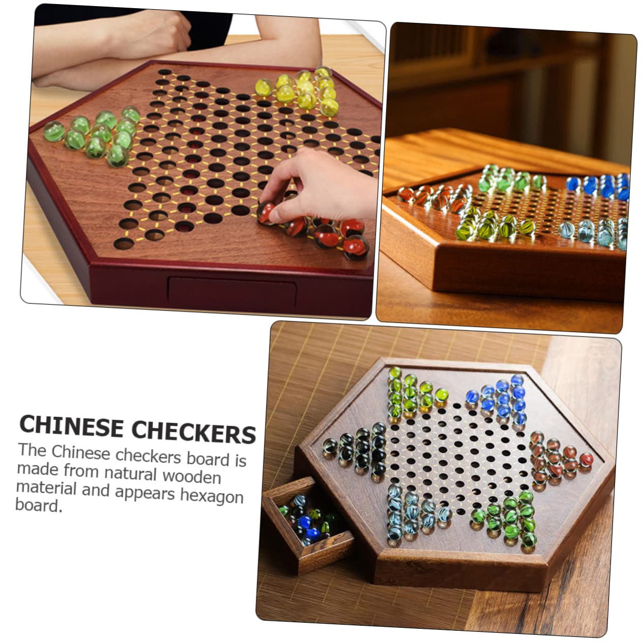 Damas Chinas para Niños, Juego de Mesa Hexagonal de Madera