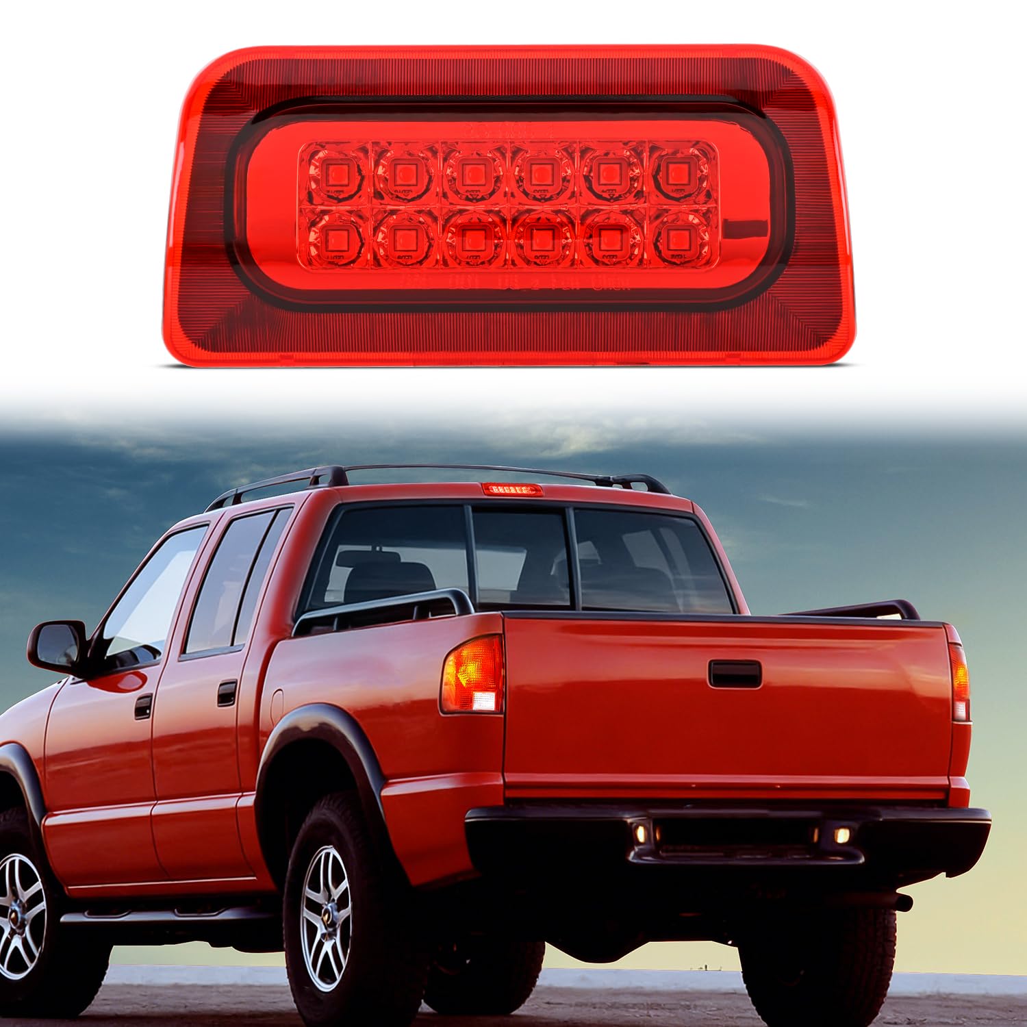 Nilight Third Brake Light for Chevy S10 GMC Sonoma 1994-2003, Red Lens