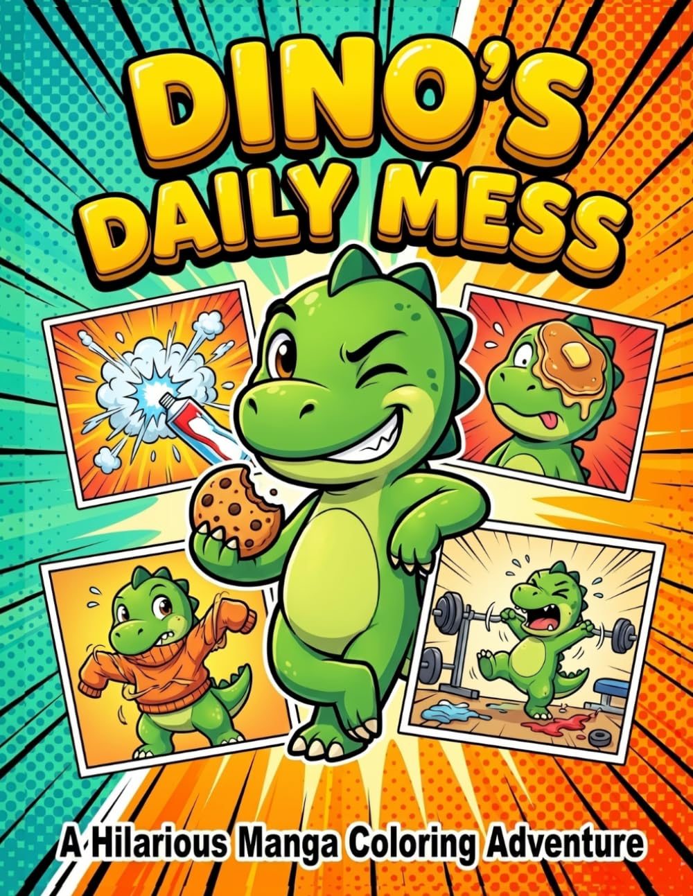 Dino's Daily Mess: A Hilarious Manga Coloring Adventure Book for Kids