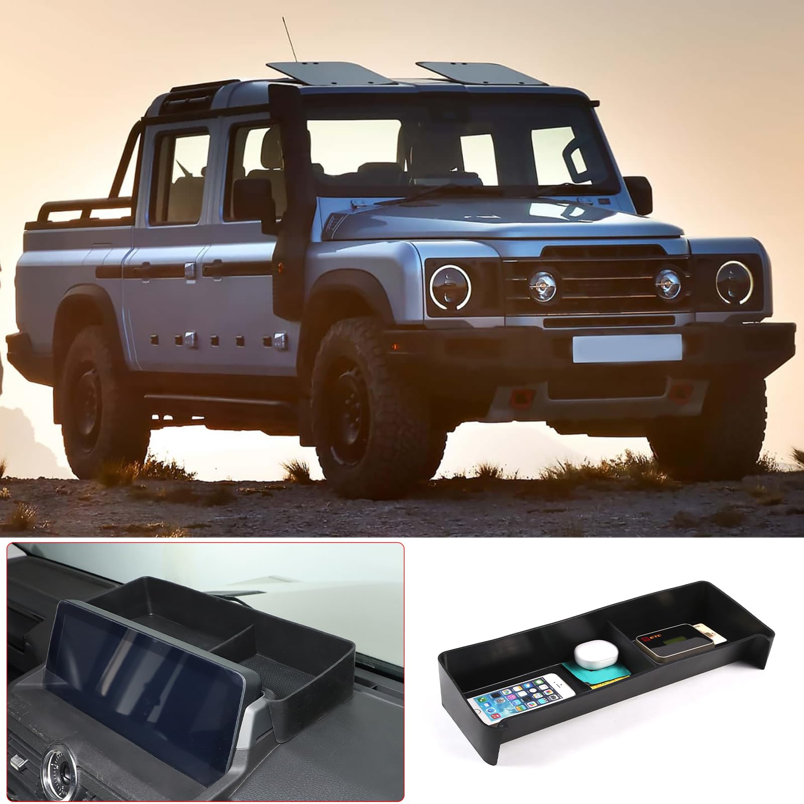 PIUGILH Caja de almacenamiento trasera con pantalla para tablero de instrumentos adecuada para INEOS Grenadier 2020-2024, consola central, organizador para el interior del coche