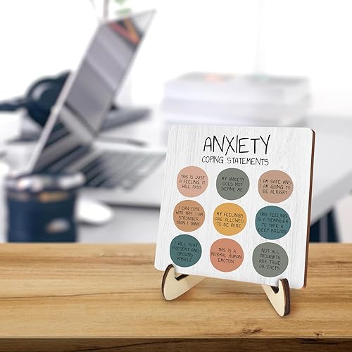 Miniatura 7 de Decoración de oficina de terapia inspiradora, decoración de escritorio de madera rústica, ayuda para la ansiedad, regalos de salud mental para