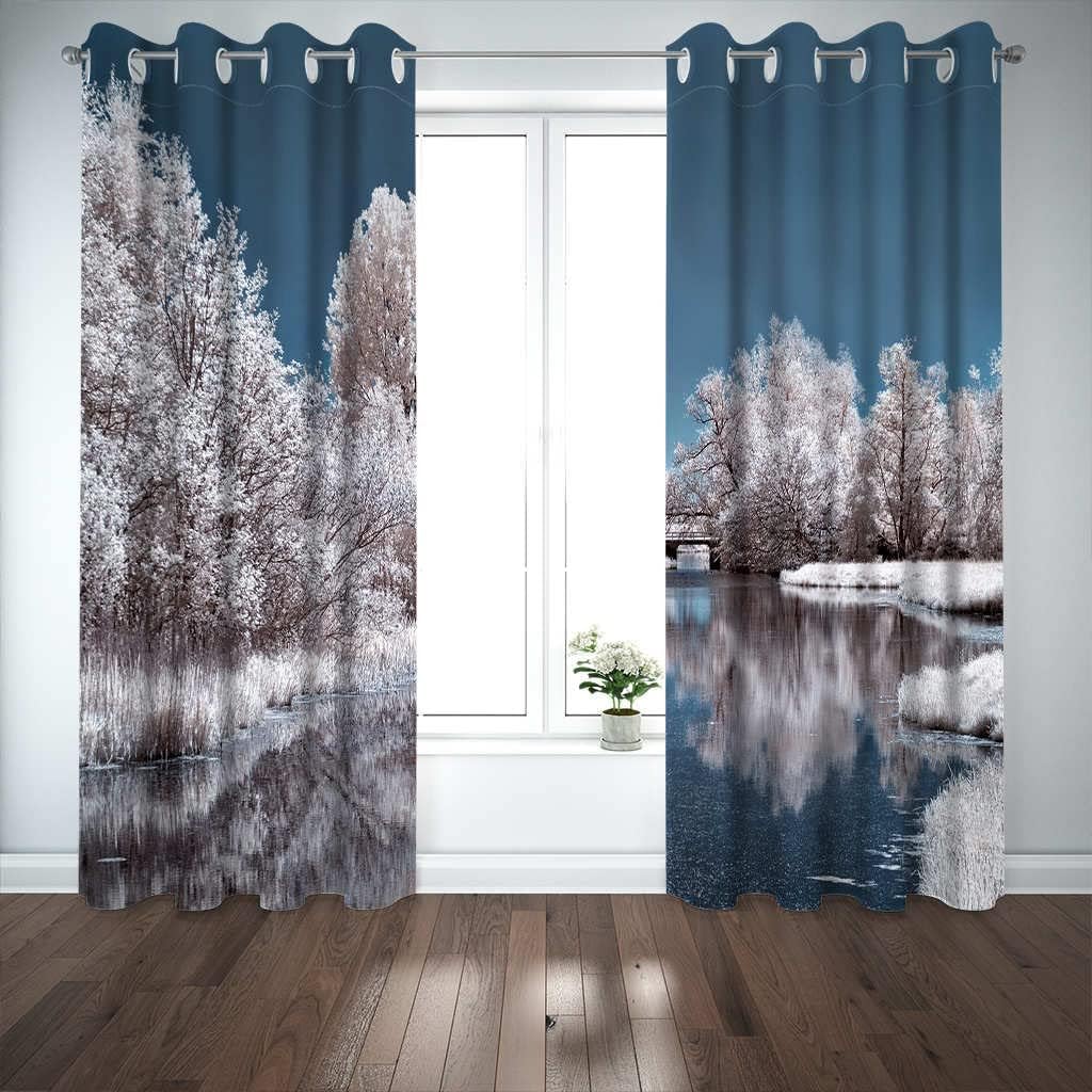 Vorhang Kinderzimmer Junge Mädchen Verdunkelungsvorhänge 3D Druck Winterwaldsee Fenster Gardinen Wohnzimmer Mit Ösen 280 X 180 cm Blickdichter Schallschutz Vorhang 2Er Set-3R5N/F7F