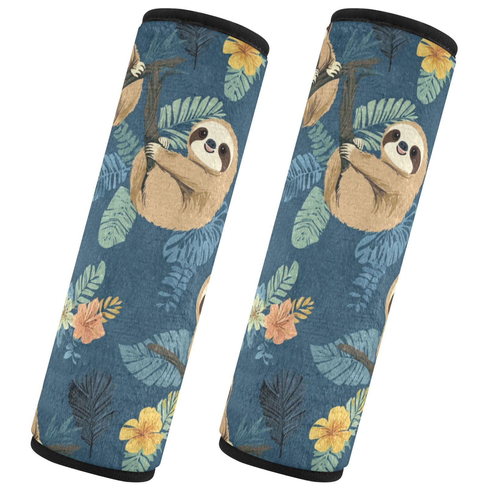 Seat Belt Covers 2 Pack Sloths Hanging Tree Car Seat Strap Covers Super Soft Cartoon Car Seat Neck Cover for Boys Girls Adults Babies S