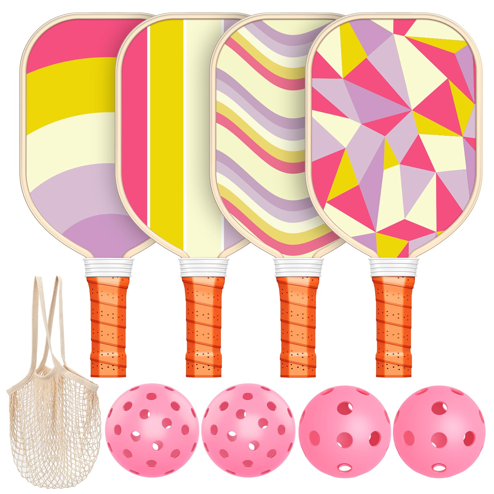 Pickleball Paddles Set of 4, USAPA Approved Premium Wood Pickleball Set with 4 Pickleball Balls and 1 Carry Bag Pickleball Rackets with Ergonomic Cushion Grip for Beginner & Pros Gifts for Women Youth
