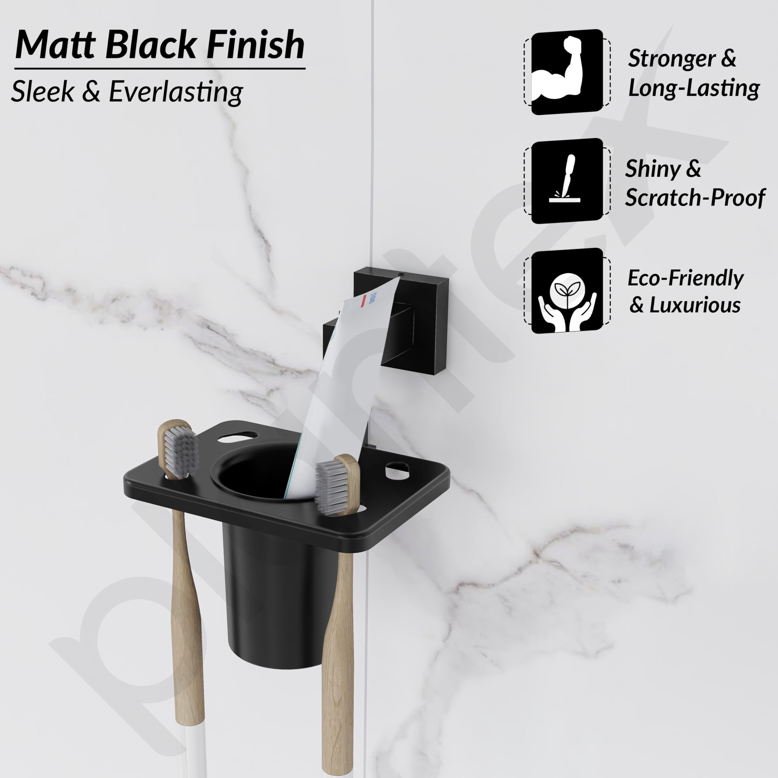 Plantex 304 Grade Stainless Steel Tooth Brush Holder/Tumbler Holder/Bathroom Accessories - Splash (Black) 3