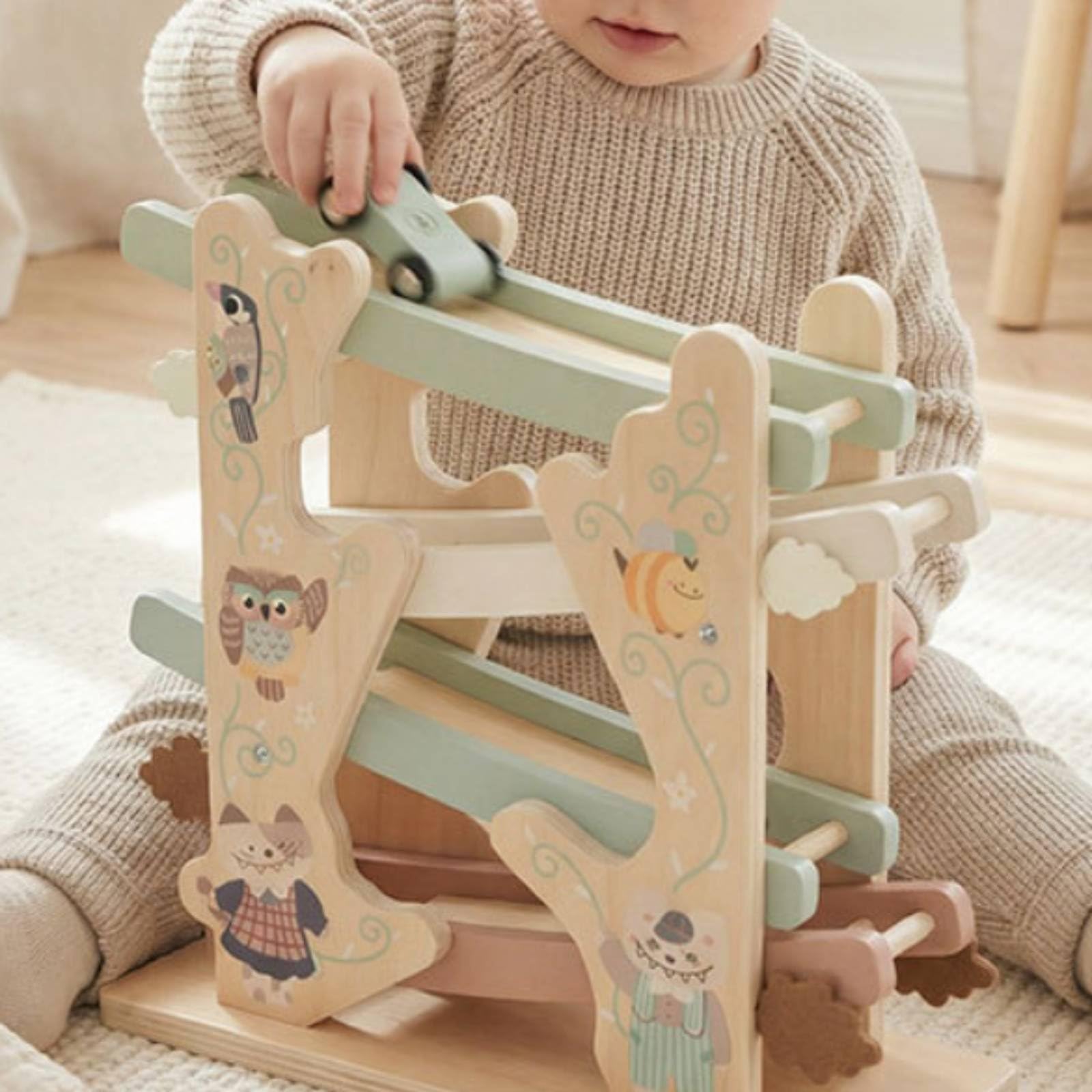 Veicolo Scivolatore per Bambini Pista Automobilina Giocattolo Rampa Auto in Legno Apprendimento Pensiero Logico Causa Effetto Sensoriale Adatto a Regalo Festa Inaugurazione