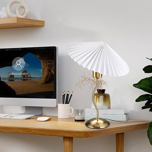 Miniatura 5 de Lámpara de mesa plisada pequeña, lámpara de mesita de noche para dormitorio, lámpara de luz de noche con pantalla de tela, mini lámpara Morden, luz