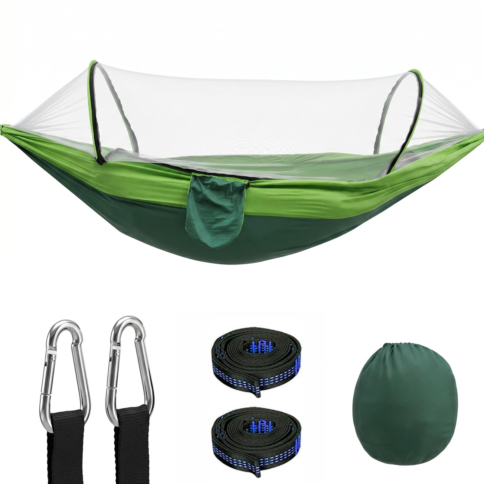 Hängematte 260x140cm, Doppel Hängematte, Moskitonetz, 300kg Tragkraft, Ultraleichte Reise, mit Tragetasche, 2 Premium Karabiner, 2 Schlingen, für Camping, Outdoor und Garten