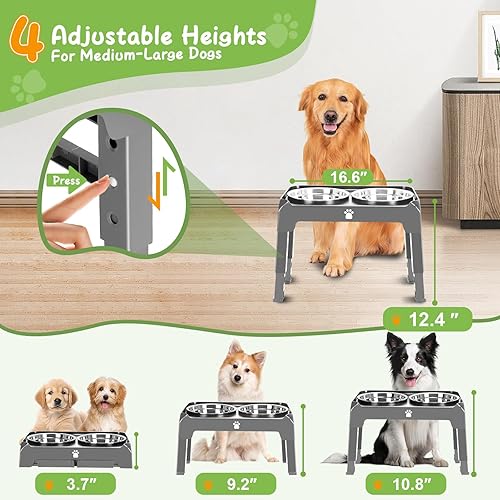 Miniatura 2 de Tazones elevados para perros con altura ajustable con 2 cuencos de acero inoxidable para alimentos para perros, comedero plegable antideslizante