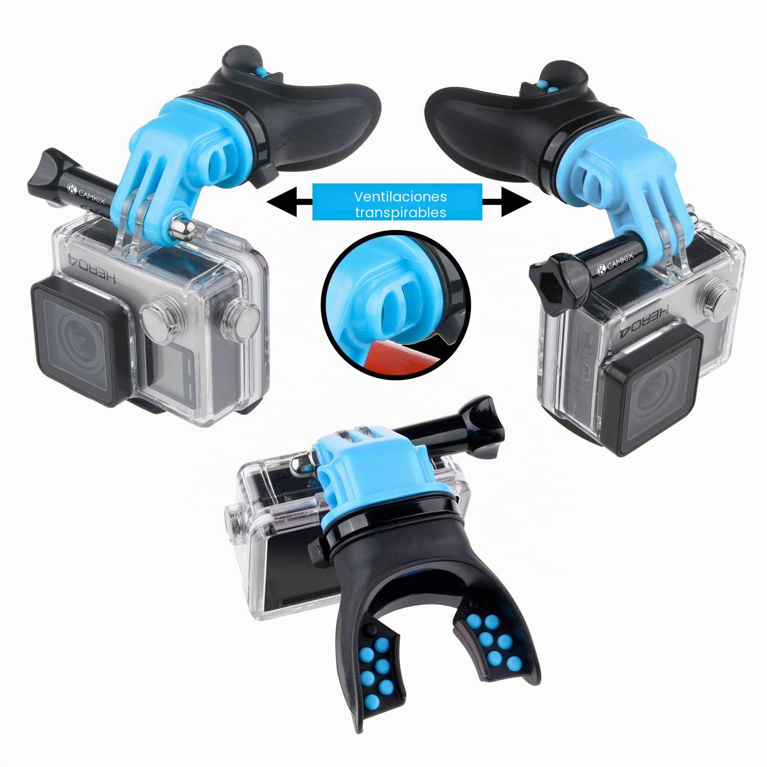 Camkix Surf - Punta de Boca y Correa de Brazo Compatible con Todas Las cámaras GoPro Hero y Otras cámaras con Soporte Compatible - Manos Libres para Deportes de acción acuática