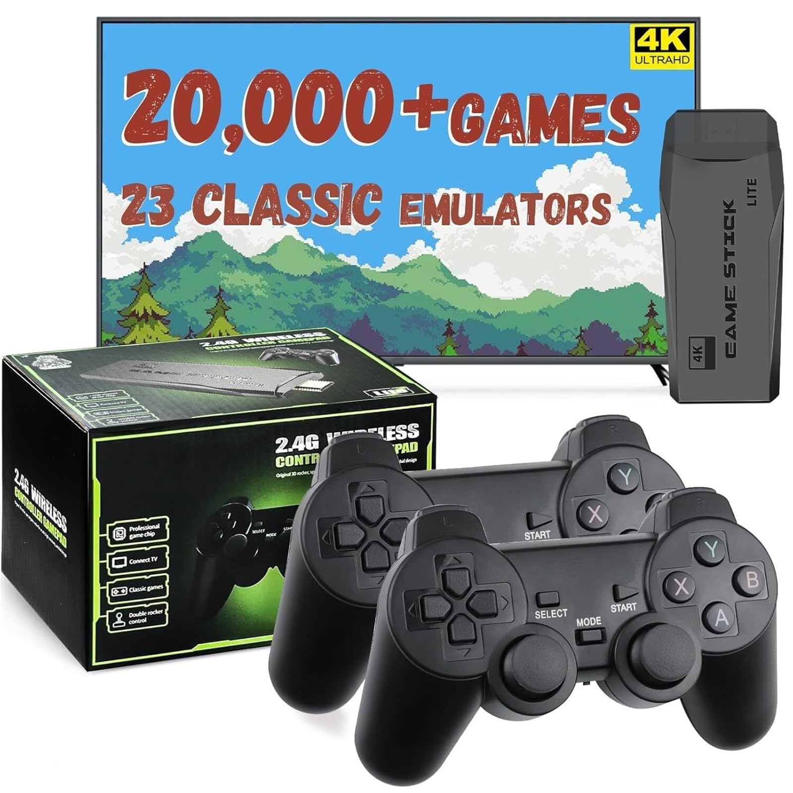 Nueva Consola De Juegos Retro Y Game Stick Con Más De 40000 Juegos Clásicos,23 Emuladores,Conexión HDMI 4K For TV, PC Y Proyector