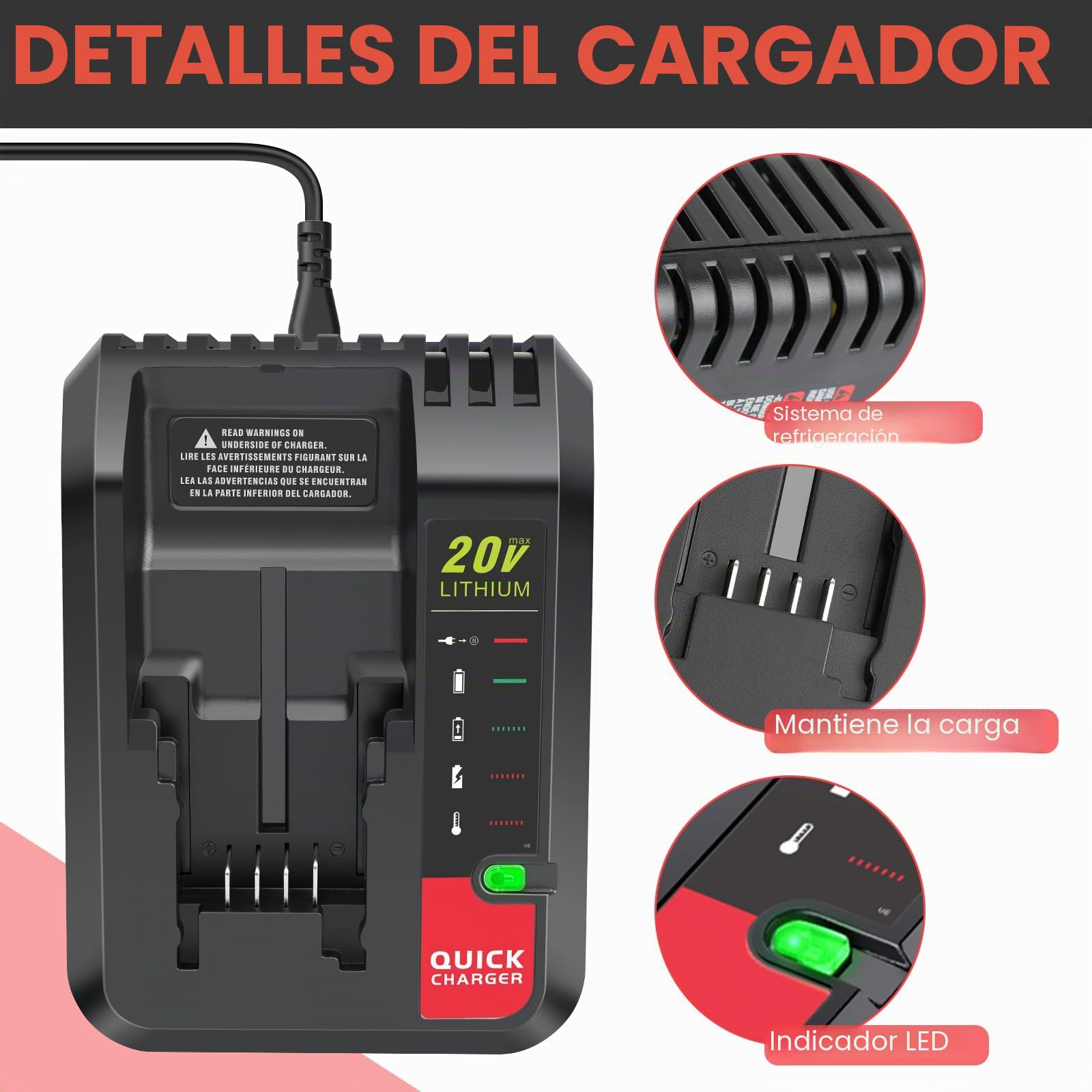 ASUNCELL Cargador de batería de ion de litio de 2 A, compatible con batería de litio Black+Decker, cargador rápido de 18 V