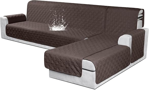 VANSOFY Sectional Couch Covers 100% Waterproof L Shaped Sofa Slipcover 3pcs Reversible Chaise Lounge Cover for Sectional Sofa Furniture Protector Cover for Pets Cat DogX-Large, Chocolate