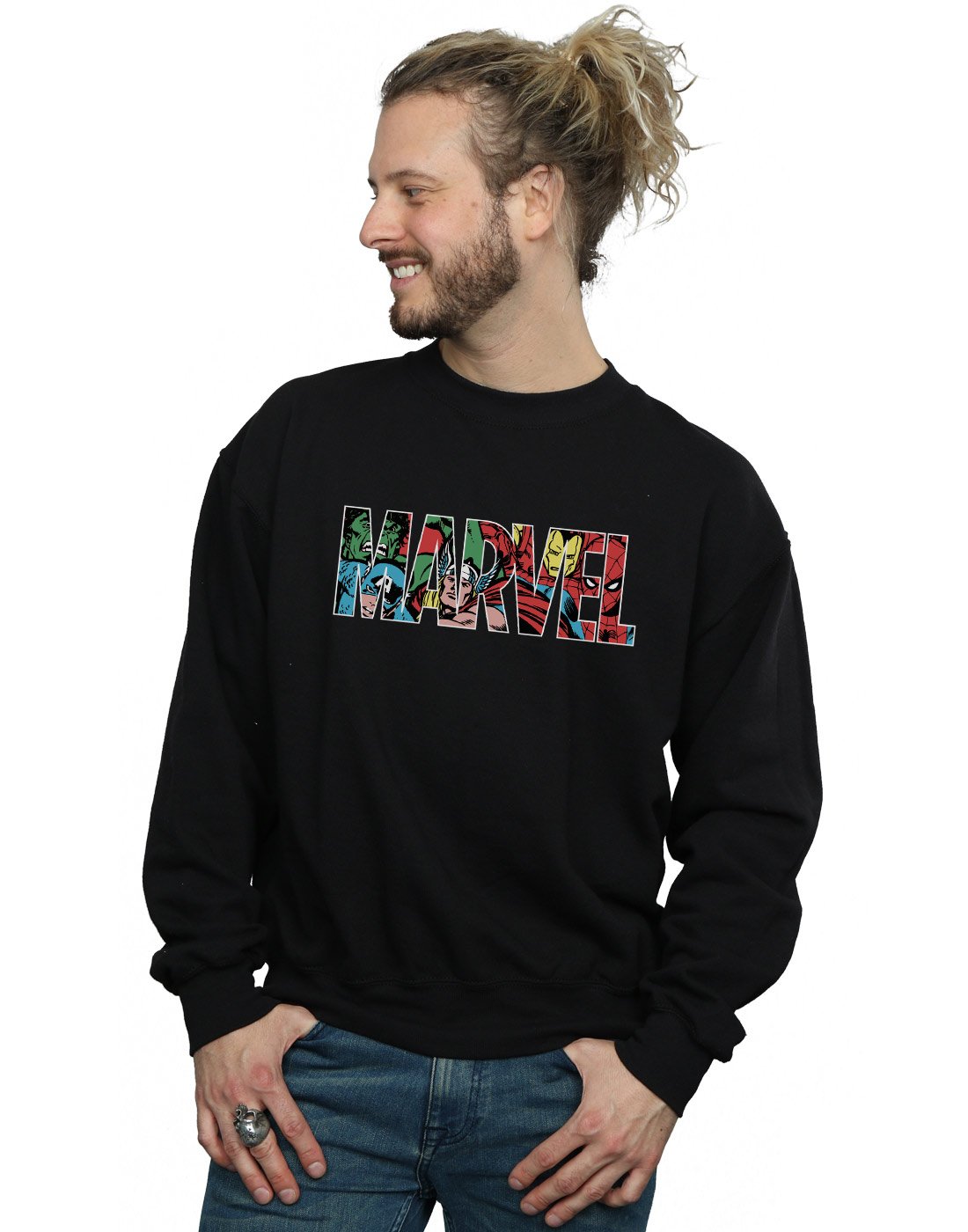 Absolute Cult Men's Black Marvel Comics Logo Character Infill Sweatshirt Medium