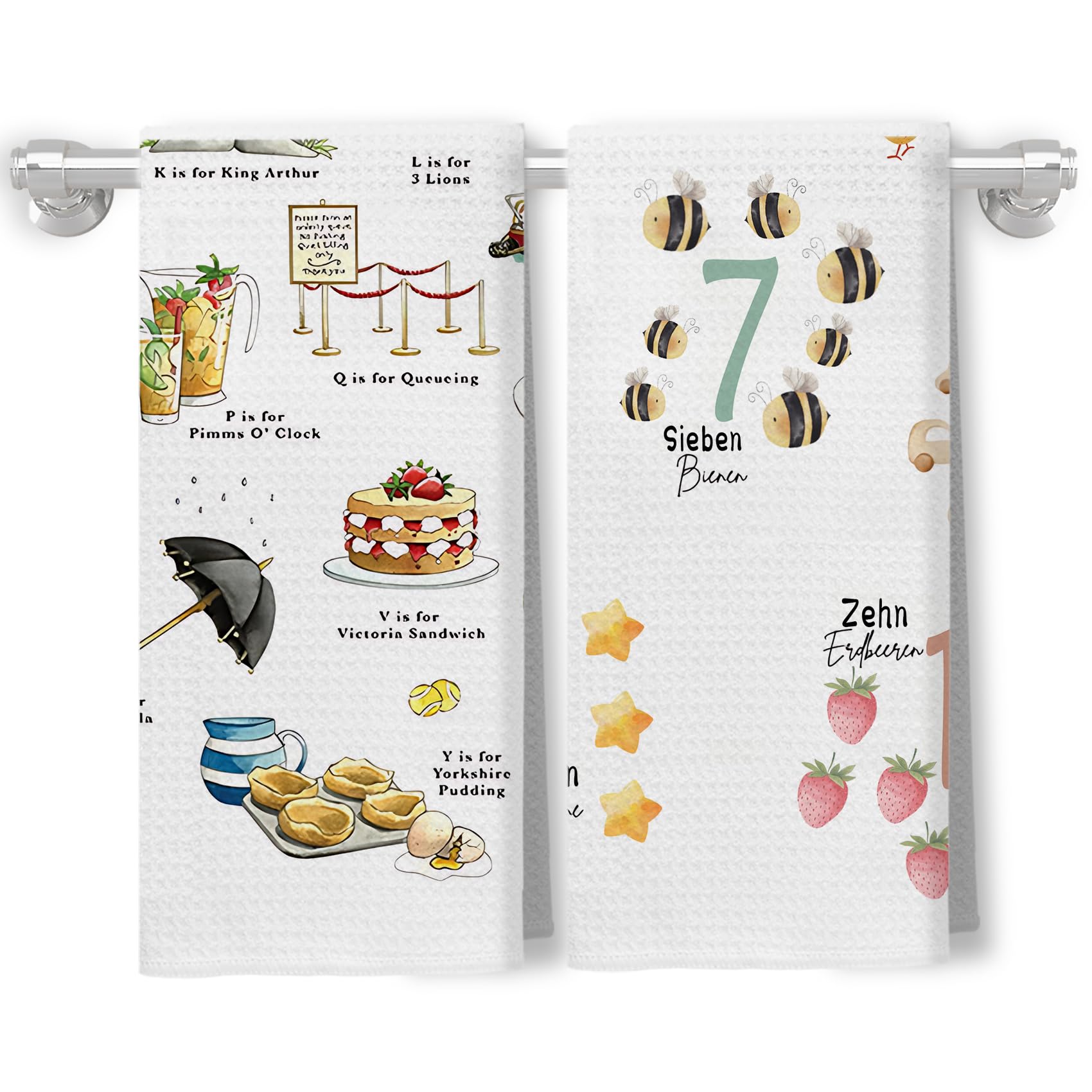 XUNLURY English Alphabet and German Numbers Educational Hand Towels for Kids Bathroom, Kids Hand Towels, Kids Bathroom Decor, 16x24 Inch Set of 2