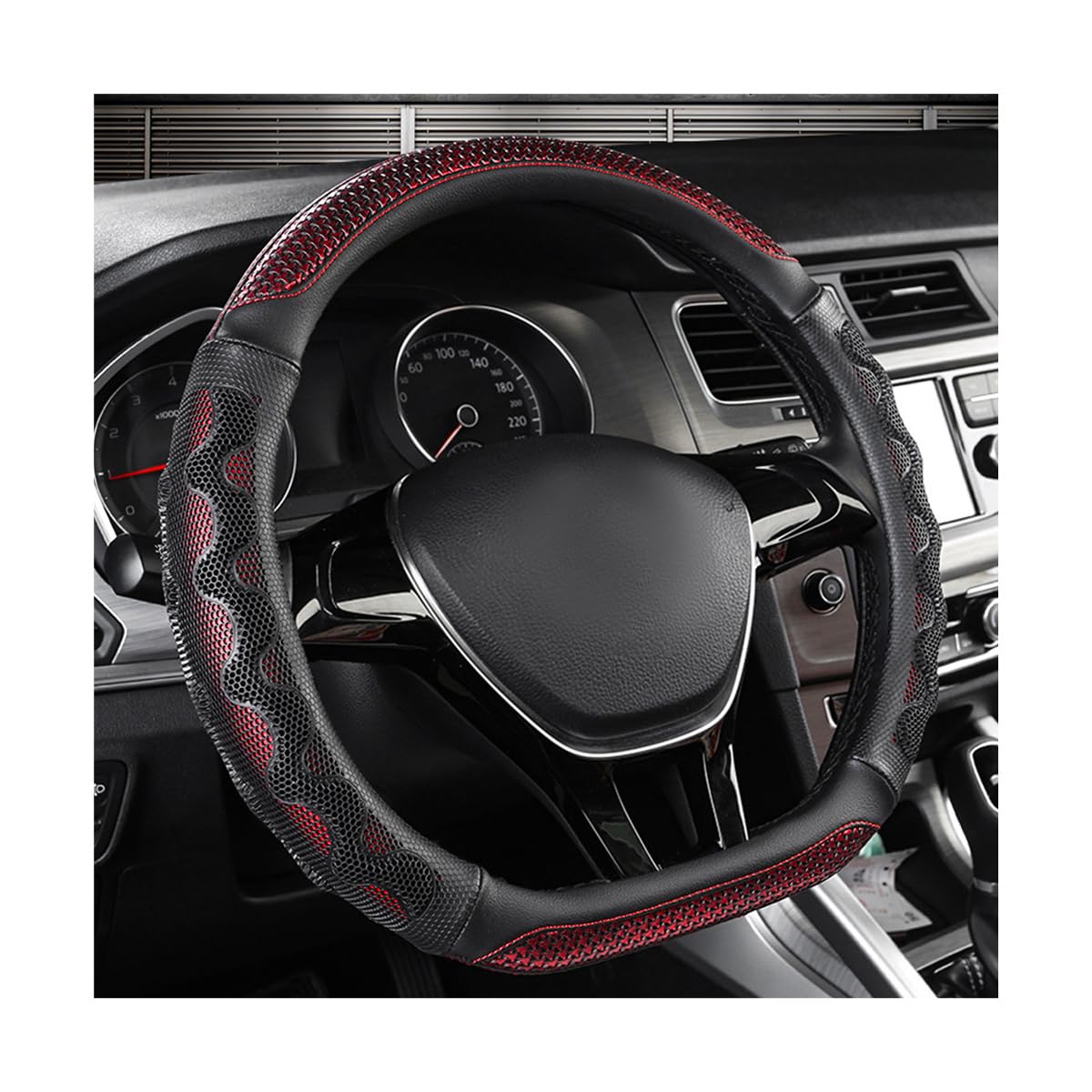 DXNQ Car Steering Wheel Cover, 15 Inches 3D Honeycomb Design Car Steering Wheel Protector with Comfy Grip, Breathable Anti-Slip D-Shaped Steering