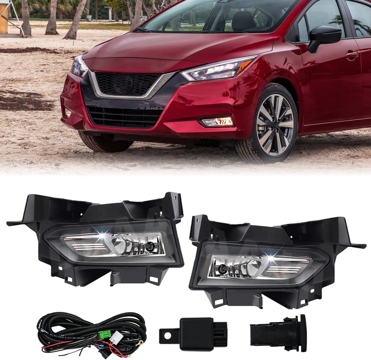 Fog Lamps Assembly with Bulb Compatible with 2020 2021 Nissan Versa,Fog Lights with Covers Harness Switch Kit Replacement for Left&Right Side Fog Lights Assembly 2Pcs