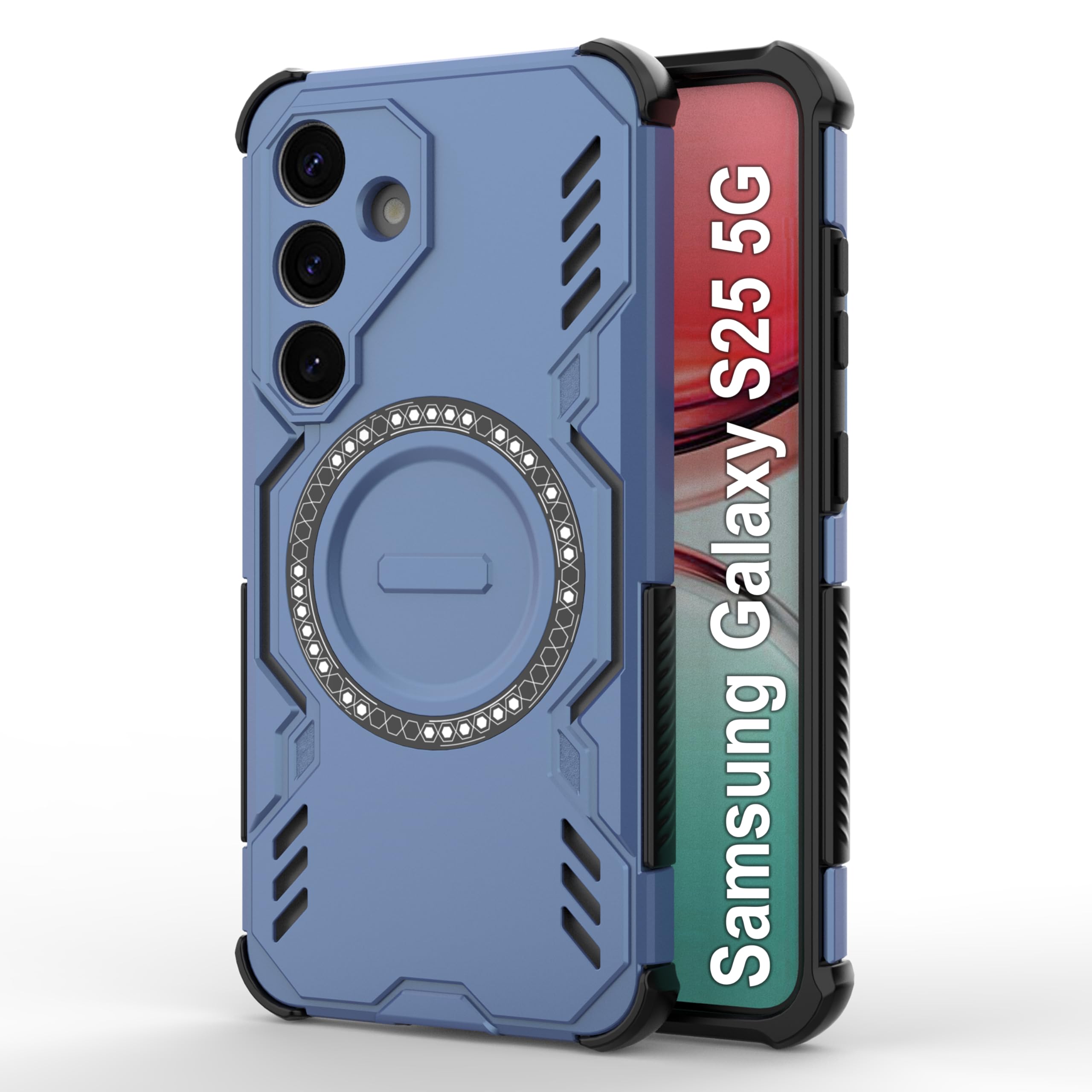 amazon basics Back Case Cover for Samsung Galaxy S25 5G | Magnetic Case with Built-in Metal Ring | Supports Mag-Safe Cha