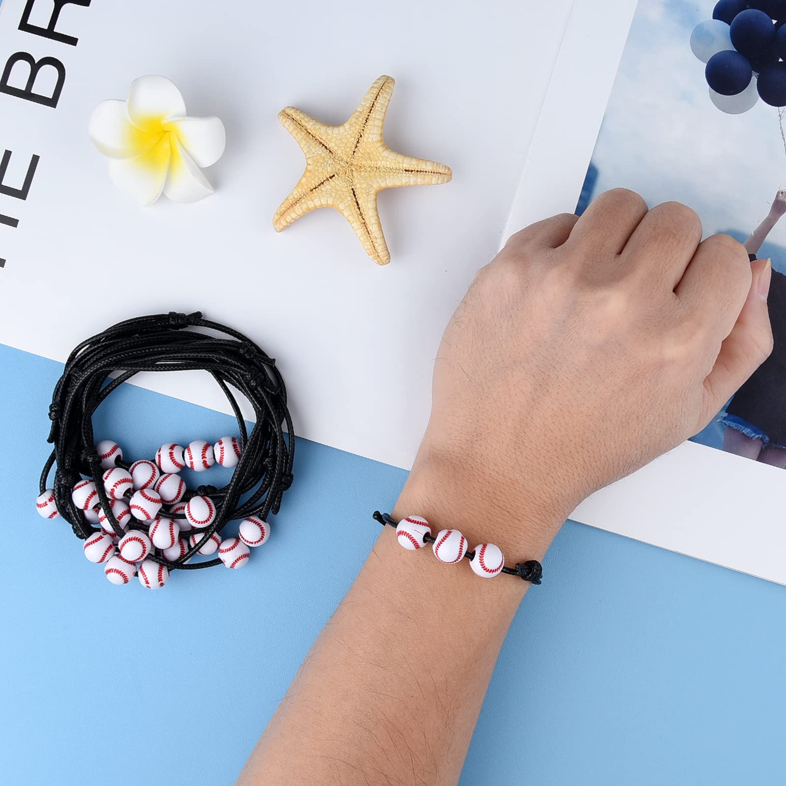 MIAHART 24 Pcs Ball Bracelet Adjustable Baseball Bracelet Sports Theme Bracelets Sports Party Favors