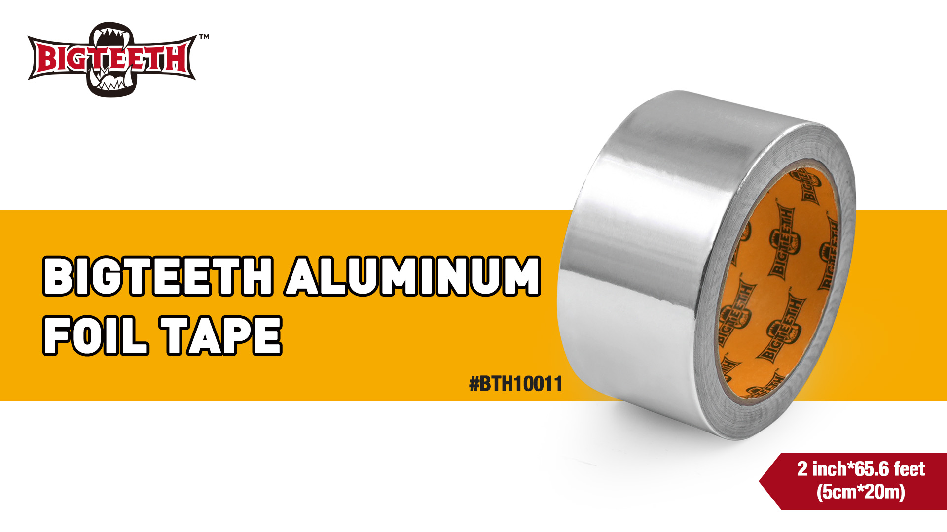 Image of BIGTEETH Aluminum Foil Duct Tape 2 inch x 65.6 ft | HAVC Duct Tape Heavy Duty, Waterproof hvac Register Tape, Temperature Resistant