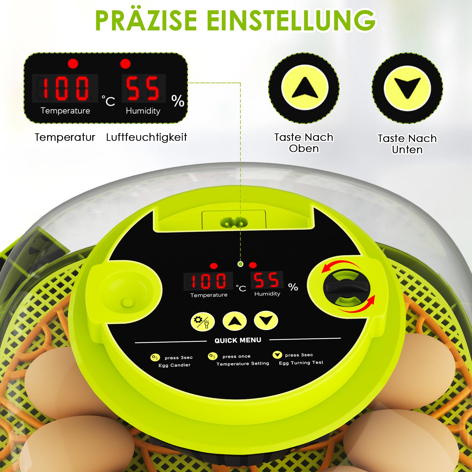 Brutautomat Vollautomatisch 12 Eier, Inkubator Hühner mit Automatische Eierdrehung, Temperatur und Feuchtigkeitskontrolle Geeignet zum Ausbrüten von Hühner, Enten, Gänse, Wachtel