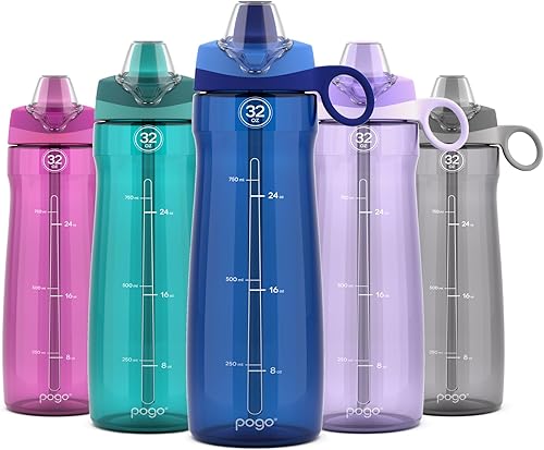 Pogo Plastic Water Bottle with Soft Straw Lid and Carry Handle, BPA Free, Dishwasher Safe