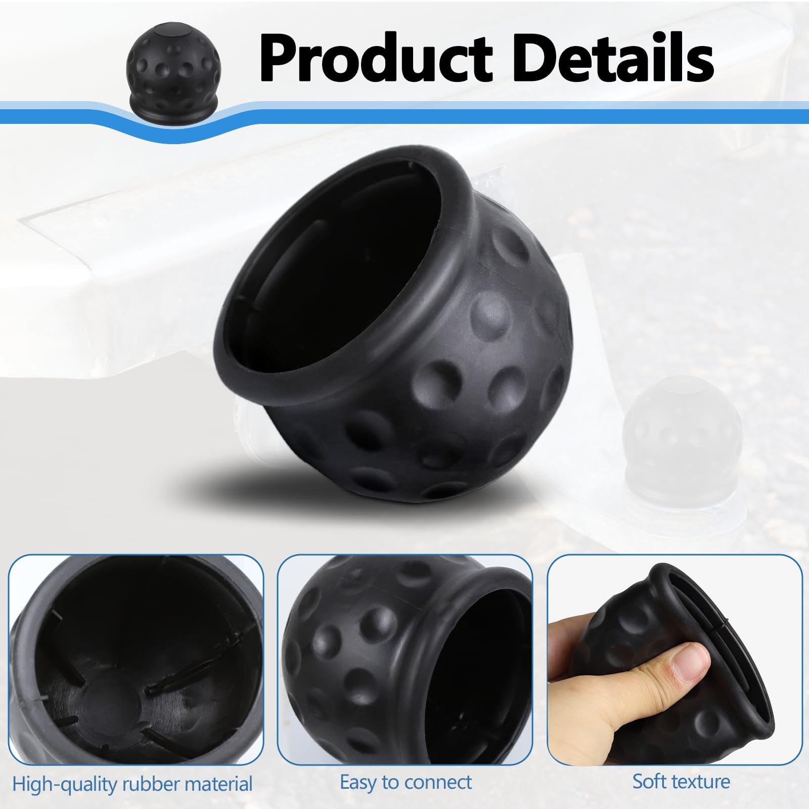 New Black Vinyl Trailer Hitch Ball Cover - Fits 1-7/8" To 2" Balls, Made In USA