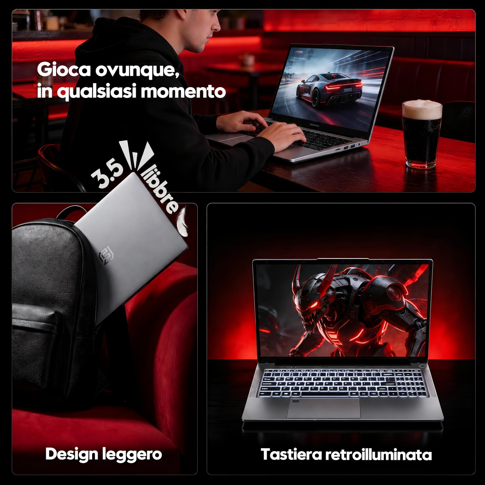 PC Portatile Gaming 15,6" R7 6800H, 32GB RAM, 1TB SSD, FHD, Win 11