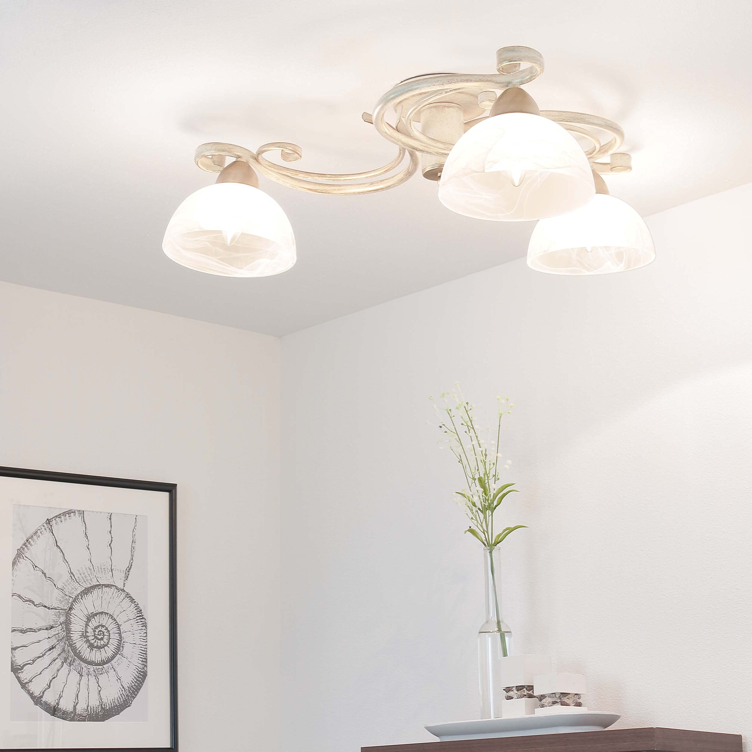 Licht-Erlebnisse Deckenleuchte Shabby Chic Weiß 3x E27 bis 60W Deckenlampe Landhaus rustikal Esszimmer Lampe Decke Wohnzimmer
