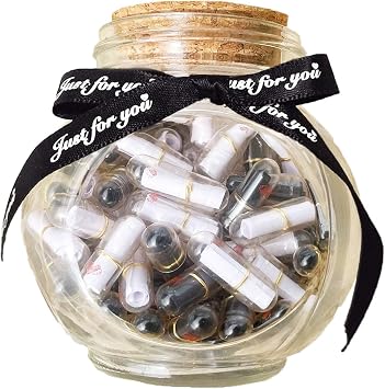100Pcs Capsule Letters Message, Black and White Love Friendship Letter Colors Pill with Wishing Bottle, Message Pills for Boyfriend Girlfr With Bottle