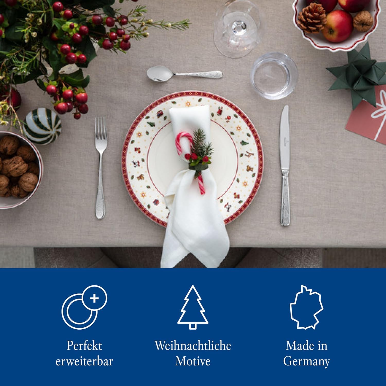 Villeroy & Boch – Toy's Delight Plato llano, vajilla navideña premium, motivo juguetón, ideal para combinar y regalar, apto para lavavajillas (Paquete de 2)