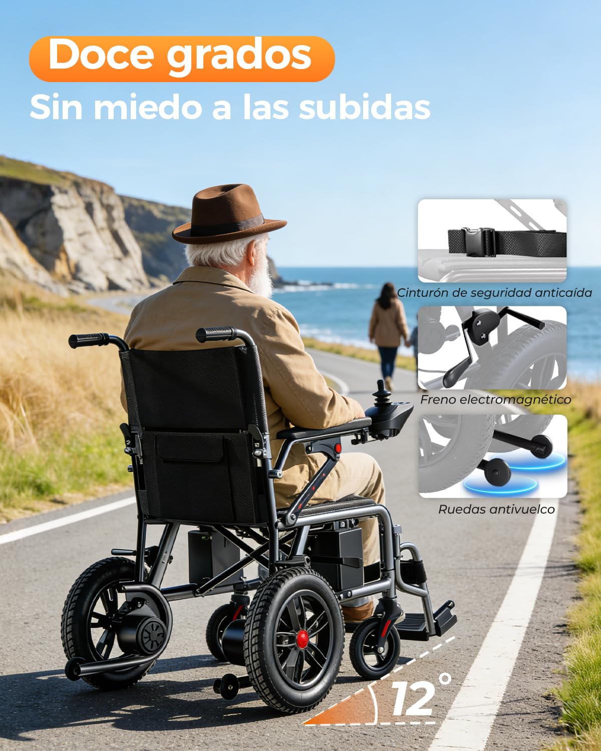 Homyking Silla de Ruedas Eléctrica Plegable Ligera Silla Rueda Eléctrica Pequeña y Estrecha, silla plegable, Patinete Eléctrico para Adultos con Asiento, Mobility Scooter con 500W 25 km