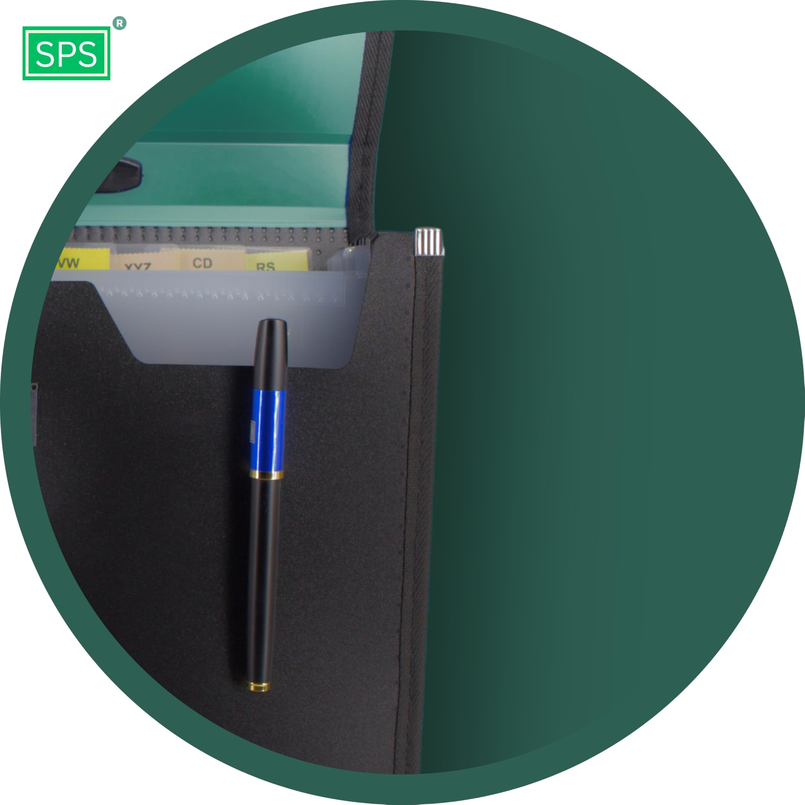 SPS Carpeta expandible de 13 bolsillos con cierre de hebilla, índice de etiquetas y asa para documentos A4 (verde)