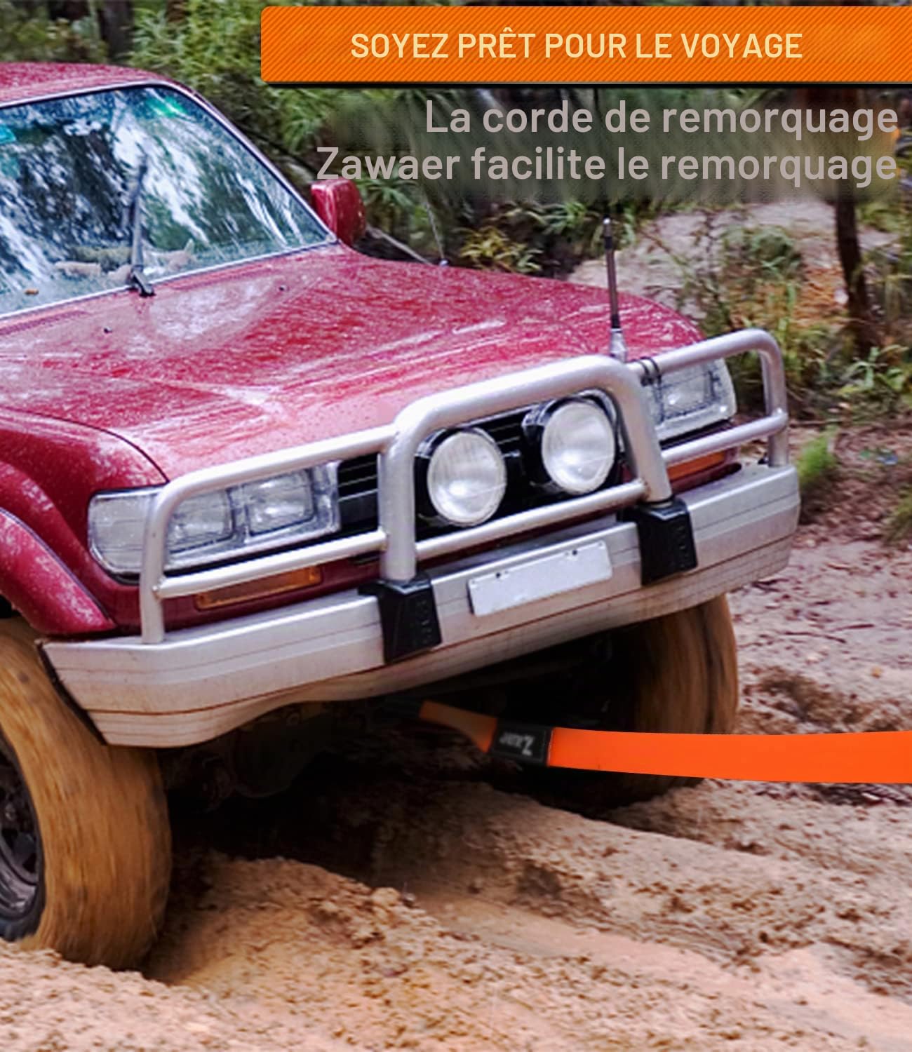 Zawaer Corde de Remorquage d'urgence de Voiture, 10T Sangle Remorquage, avec Manille Haute Résistance, Résistance à la Rupture de 26,455 LBS, Cordede 5m x 5cm avec Sac Rangement,Plus Sûre