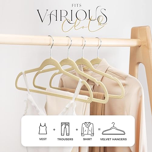 Miniatura 2 de HOUSE DAY Perchas de terciopelo beige, paquete de 10 perchas de ropa de alta calidad, perchas de fieltro antideslizantes, perchas beige resistentes,