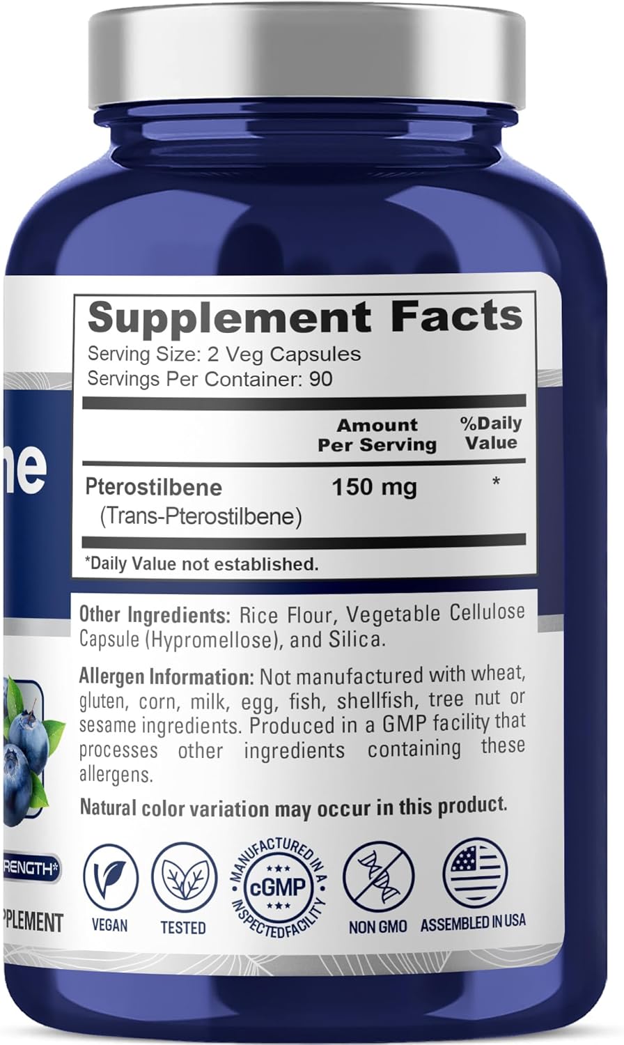 NusaPure Pterostilbene 150mg 180 Veggie Caps (Non-GMO, Vegan)