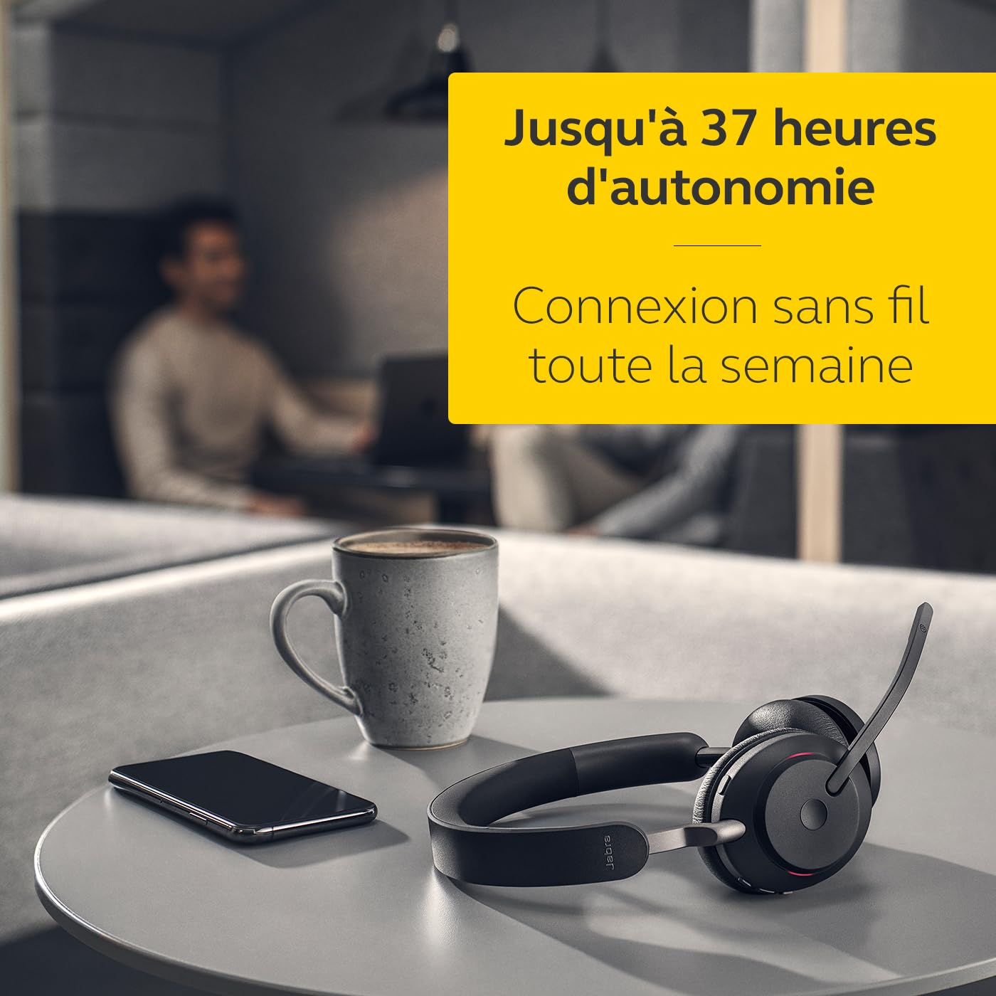 Jabra Evolve2 65 Casque PC Sans Fil - Casque Audio Anti-Bruit Certifié Microsoft Teams avec Batterie Longue Durée - Adaptateur Bluetooth USB-A - Noir