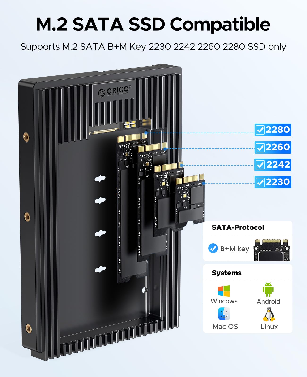 ORICO Adaptateur de Disque Dur M.2 NGFF vers 3,5 Pouces SATA, Cadre de Montage convertisseur pour M.2 SATA SSD B+M Key dans 2230/ 2242/ 2260/ 2280 (D2NS)