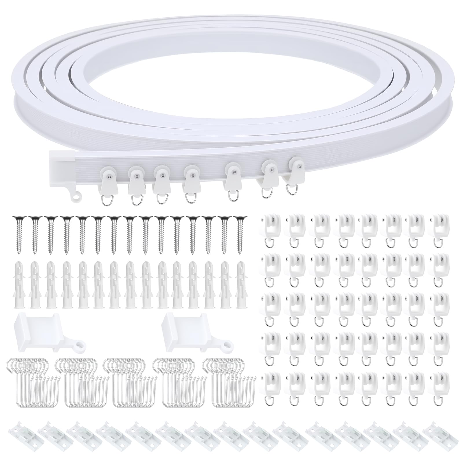 Qknosm White Bendable Ceiling Curtain Track For Bay Window 5M/16.4Ft, Flexible Curtain Rail Curved Heavy Duty Rail Bendable Ceiling For Living Rooms Partitioning Spaces