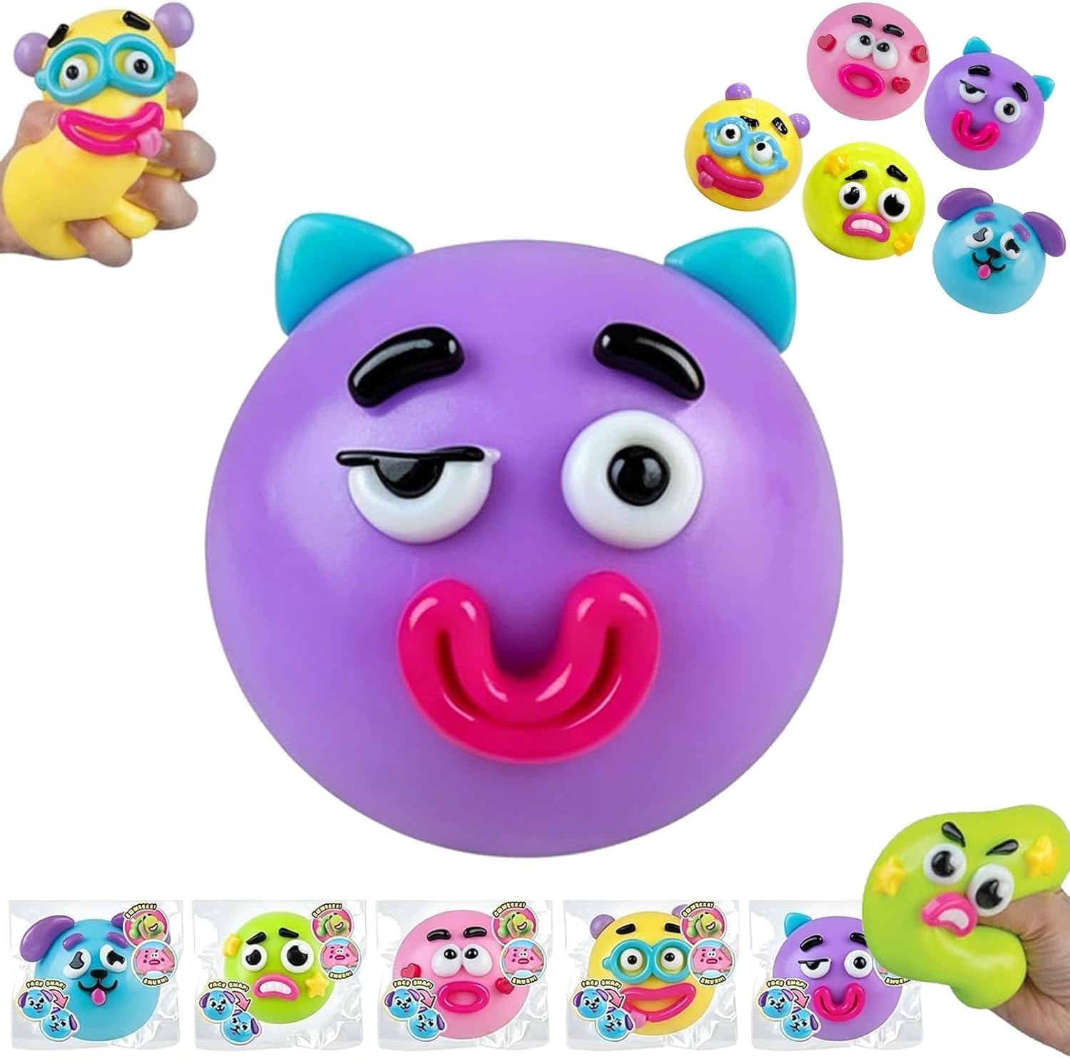 2026 NEW Smushers Squishy, Curiosities Smushers Dog Face Swap Squishy, Soft Moldable Cute Slow Rise Relaxing Sensory Fidget Relief, Interchangeable Faces Fun Desk Accessory for Adults (Purple)