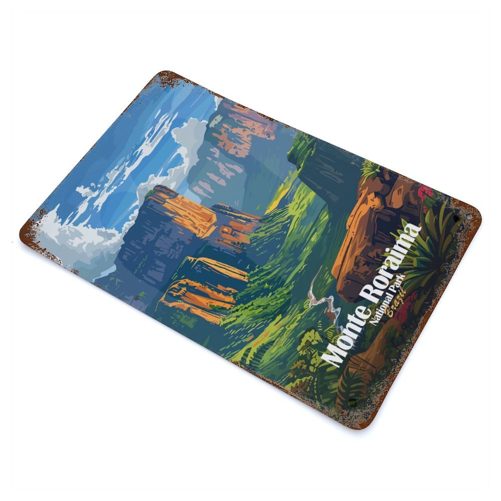 Garage Style Monte Roraima National Park Brazil Rust Effect Tin Sign 11.8"x7.9", Farmhouse Wall Decor for Bar And Workshop