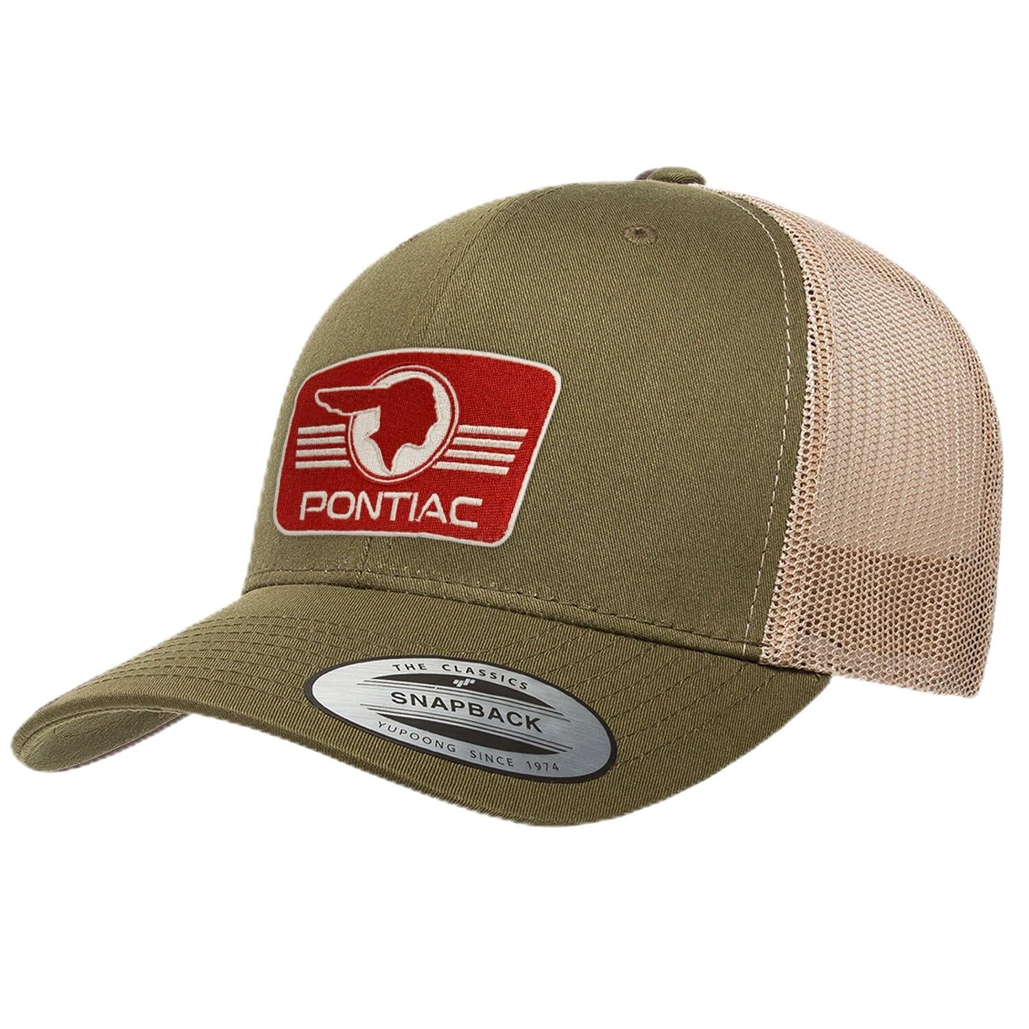 Pontiac Officially Licensed Retro Logo Patch Premium Trucker Cap (Olive-Khaki)
