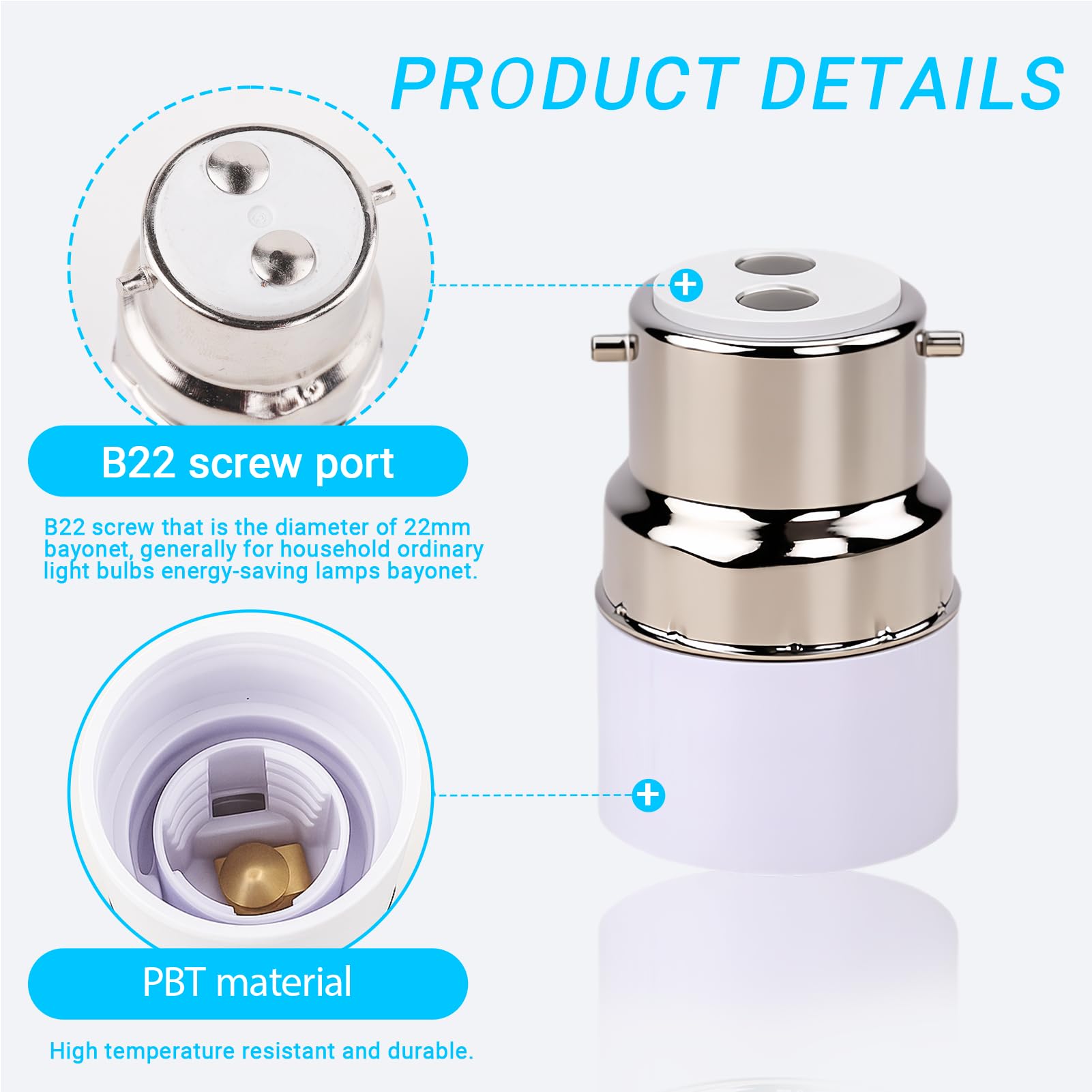 3 PCS B22 to E14 Socket Converter, Light Bulb Adapter, Bayonet to Small Screw Converter, BC to SES Converter, Heat Resistant - Image 3