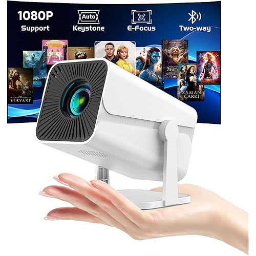 Mini Projector with Bluetooth, Electric Focus Portable Movie Projector with 270° Rotatable, 1080P HD Support, Auto Keystone, Compatible with Smartphone, TV Stick, Laptop, HDMI for Bedroom, Outdoor Use