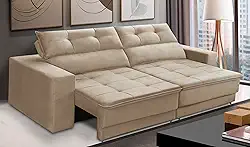 Sofá Retrátil e Reclinável 3 lugares 1,90m com Molas Emily Suede Bege Adonai Estofados